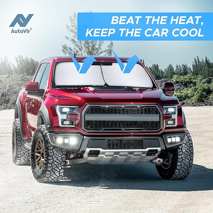 Detachable Truck Windshield Sun Shade | Foldable Sunshade for Front Windshield | Pickup Truck Sun Visor for Heat and UV Protection Premium Reflective & Dual Layer Design - Large 74"x36"