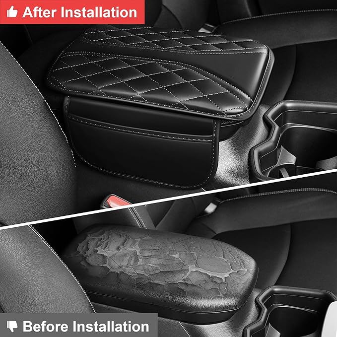 Center Console Cover Fit for Accord: Scratch and Wear Resistant Console Cover Leather with 2 Storage Bags -Upgraded Armrest Coverfor Car,Anti-Scratch Auto Armrest Pad Accessory （Black