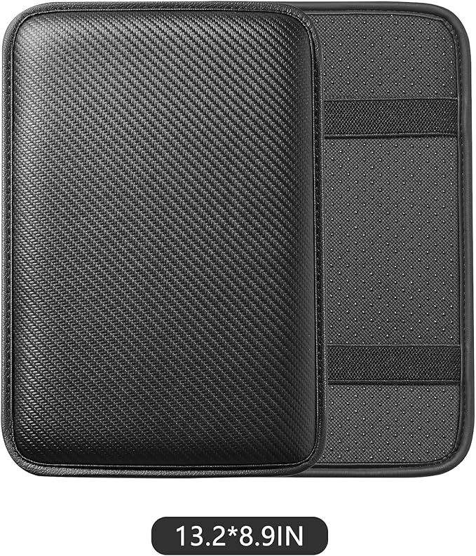 HighnessHwoo Car Armrest Covers, Vehicle Center Console Cover, Middle Storage Pads, Dog & Cat Paws Protetor, Carbon Fiber PU Leather, Waterproof, Anti-Slip, Auto Interior Accessories, Black, Size M