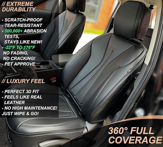 PINCTROT Car Seat Covers Front Set, Breathable Soft Pebbled Leather, Luxury Waterproof Seat Cushion, Airbag Compatible, Seat Protector Universal Fit Most Cars (Front Set, All Black)