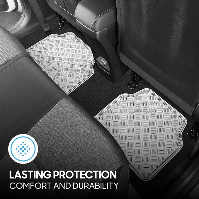 BDK Metallic Chrome Car Floor Mats All Weather Versatile Fit Automotive Floor Mats for Cars SUVs, Floor Mat for Trucks, Car Mats Full Set Front & Rear, Non-Slip Shiny Durable Heavy Duty - Silver