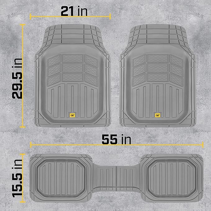 CAT Gray Car Floor Mats Full Set - Universal Heavy Duty Trim to Fit Floor Mats for Trucks - Car Mats & SUV Floor Liners for Car - All-Weather Truck Accessories & Odorless Rubber Automotive Floor Mats