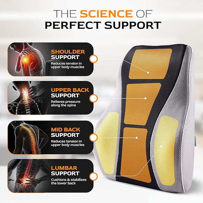 TULARIS Extra Dense Lumbar Pillow with Double Adjustable Straps - Ergonomic Lumbar Support Pillow for Office Chair, Car, Couch Firm Back Support for Lower Back & Spine Pain Relief Memory Foam Cushion