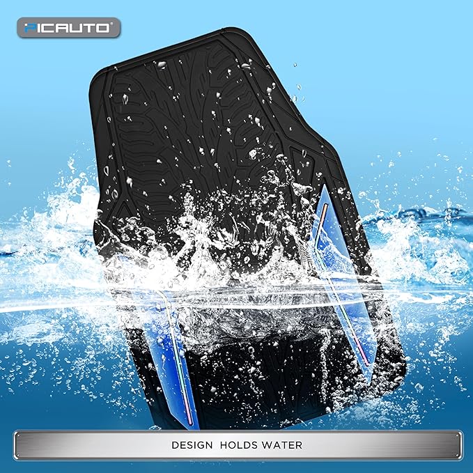 PIC AUTO Rubber Floor Mats, Blue Aluminum Film with Colorful Piping Floor Mats for Cars, Car Mats with Non-Slip Backing, All-Weather Protection, Trim-to-Fit Liner for Cars, SUVs, Trucks, Vehicles