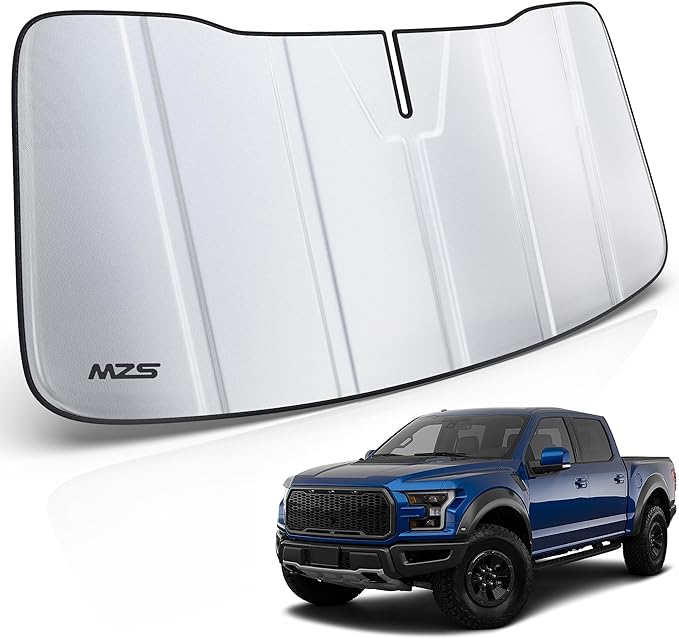 MZS Windshield Sun Shade Compatible with F150 2021-2026, Foldable Truck Sun Shade Shield with Storage Pouch, Front Window Visor Sunshade Accessories for Interior Protector