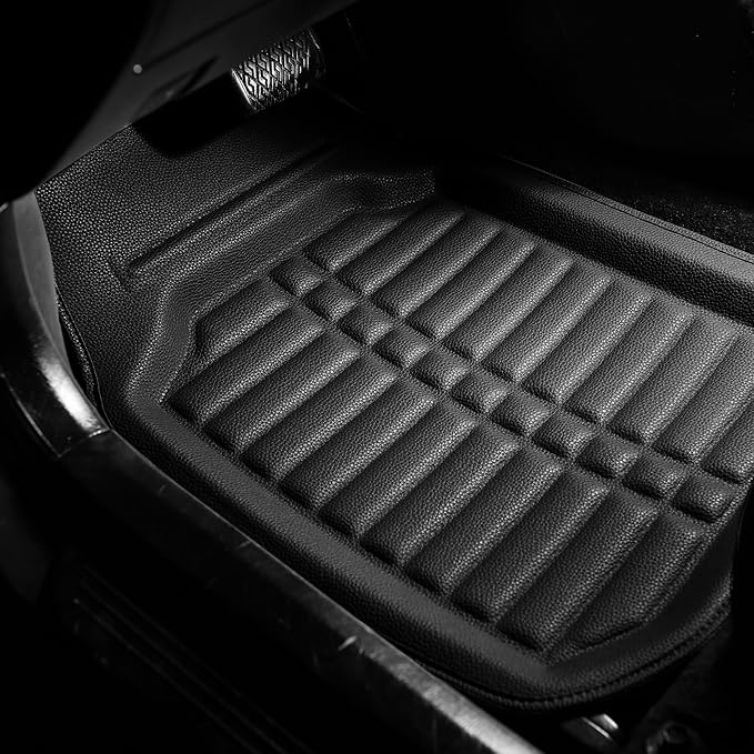 FH Group Automotive Floor Mats - PU Leather Floor Mats, Deep Dish Design, Floor Mats for Cars, Universal Fit Floor Mats Front Set, Floor Mats for Most Sedan, SUV, Truck Floor Mats Solid Black