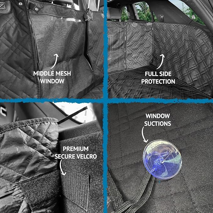 Bulldogology Cargo Mesh SUV Cargo Liner for Dogs – Waterproof Heavy Duty Pet Trunk Protector, 55″ x 106″ with Mesh Window & 60/40 Split Fit (XL, Black)