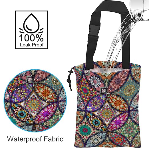 ghatobty Car Trash Bag Hanging Mandala Flower Car Trash Can Waterproof Garbage Bag Hanging for Car Back Seat