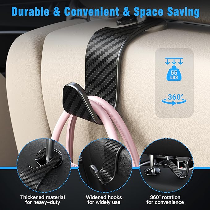 Amooca Car Seat Headrest Hook 4 Pack Hanger Universal Vehicle Car Storage Organizer for Handbag Purse Coat S Type Checkered Black
