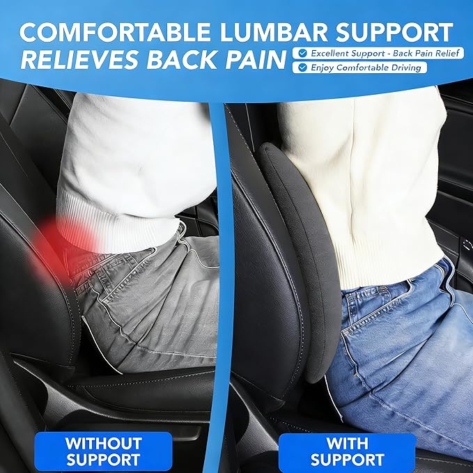 Big Hippo Ergonomic Memory Foam Lumbar Support Pillow for Car and Office Chair – Thick Lower Back Support Cushion for Driving, Gaming, and Long Sitting – Adjustable Strap, Relieves Lower Back Pain