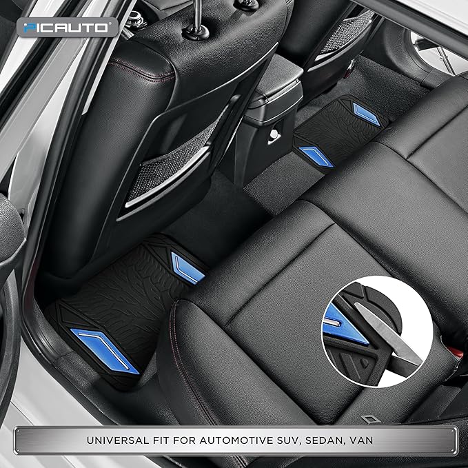 PIC AUTO Rubber Floor Mats, Blue Aluminum Film with Colorful Piping Floor Mats for Cars, Car Mats with Non-Slip Backing, All-Weather Protection, Trim-to-Fit Liner for Cars, SUVs, Trucks, Vehicles