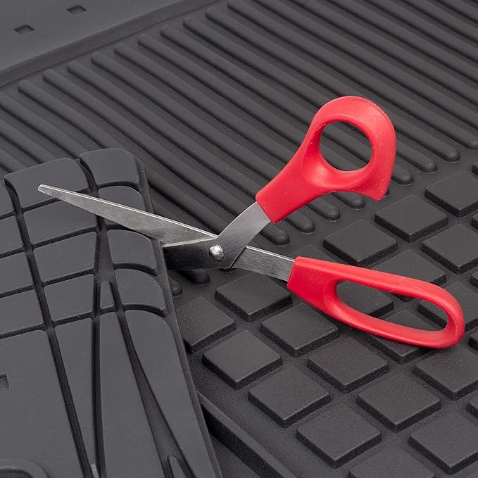 Motor Trend 4-Piece FlexTough Rubber Floor Mats for Cars Trucks SUVs Vans, Trim-to-Fit Heavy Duty Weatherproof Waterproof Square Grid Deep Dish Ridges Protection Front Rear Non-Slip All Weather