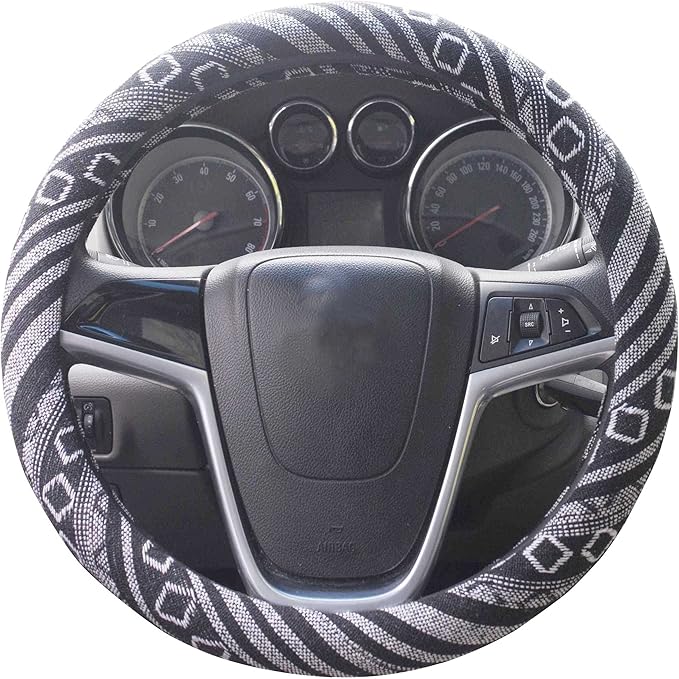 Medium Ethnic Style Coarse Flax Cloth Automotive Steering Wheel Cover Anti Slip and Sweat Absorption Auto Car Wrap Cover (14.5''-15'',G)