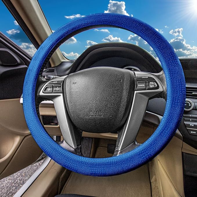 FH Group Universal Fit Silicone Snake Pattern with Massaging Grip Dark Steering Wheel Cover fits most Cars, SUVs, Trucks, and Vans Dark Blue