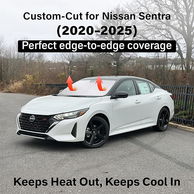 EcoNour Windshield Sun Shade Compatible for Nissan Sentra 2020–2025 | Sedan Front Window Sunshade | Foldable Sun Visor Cover | UV Protection & Heat Reduction