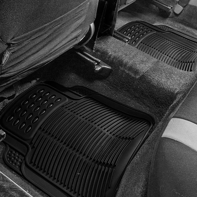FH Group Automotive Floor Mats - Heavy-Duty Rubber, Universal Fit Full Set, ClimaProof, Trimmable For Most Cars, Sedan, SUV, Truck, Black