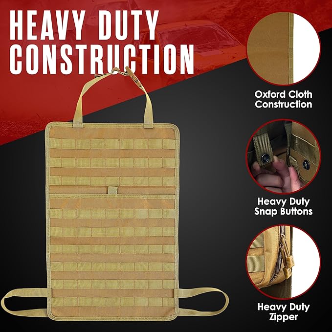 Houseables Tactical Seat Back Organizer, Molle Seat Back Organizer, Tactical Truck Accessories, Vehicle Molle Panel, Automotive Storage Accessories, Backseat, Seatback Kit, 5 Pouches, 22" x 14.5"