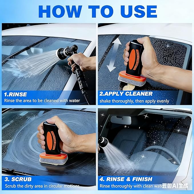 2 Packs Handheld Glass Oil-Film Remover, Car Glass Cleaner Oils Film Cleaning Brush, Q4 Glass Guard Windshield Cleaner & Oil Films Remover Emulsion Coating for Cars Window, Crystal Clear View