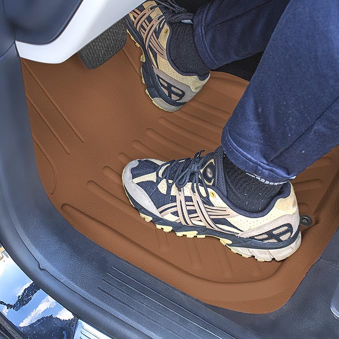 FH Group Faux Leather Deep Dish Car Floor Mats, Universal Fit, Trim-to-Fit, Brown