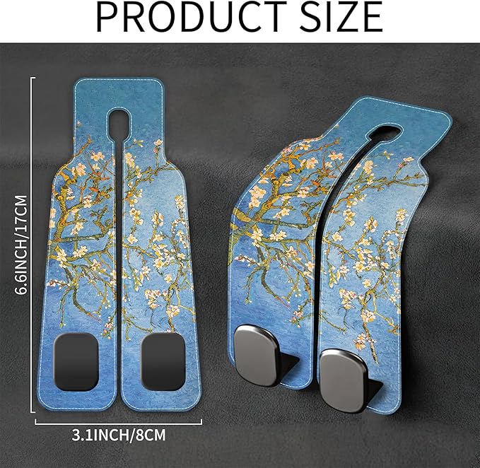 AEWNUNK 1 Pack Car Seat Headrest Hooks for Purses Abstract Blossoming Almond Tree Bag Purse Holder for Car with Double Metal Hooks Car Purse Hanger Hanging Accessories