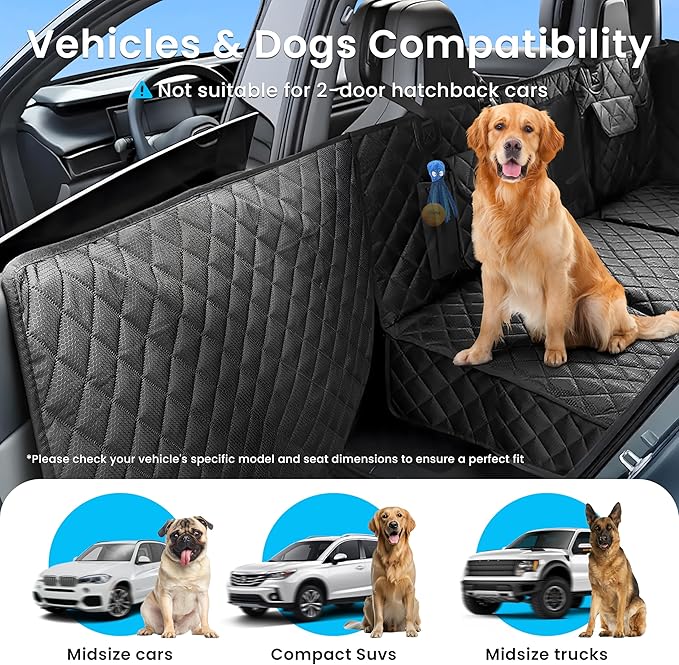 BeComfee Dog Car Seat Cover for Back Seat with Hard Bottom Extender, 450lbs Support Dog Hammock, Waterproof Non-Slip Back Seat Cover for Dogs with Full Seat & Door Protection for Truck SUV Sedan
