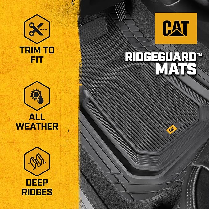 Cat® ToughLiner™ Car Floor Mats - Heavy Duty Trim to Fit Mat for Trucks - Car Mats & SUV Floor Liners for Car - All-Weather Truck Accessories & Odorless Rubber Automotive Mats - Black