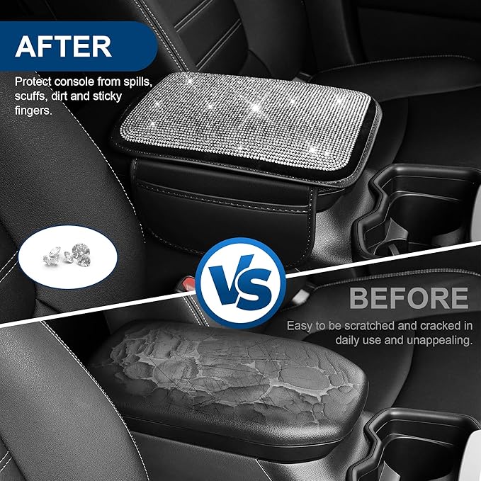 Center Console Cover Fit for VW/Volkswagen ID.4 Premium Leather Car Armrest Cover with 2 Storage BagsStorage Box Waterproof Car Arm Rest Covers(Black)