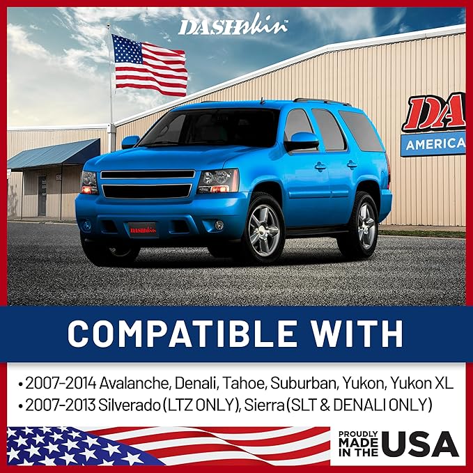 DashSkin Dash Cover Compatible with 2007-2014 Chevy Tahoe Suburban Avalanche & GMC Yukon & Yukon XL with Dash Speaker in Dark Titanium - Hard Molded Plastic Dashboard Cap