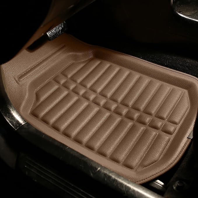 FH Group Automotive Floor Mats - PU Leather Floor Mats, Deep Dish Design, Floor Mats for Cars, Universal Fit Floor Mats Front Set, Floor Mats for Most Sedan, SUV, Truck Floor Mats Solid Beige