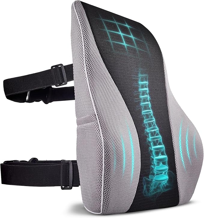TULARIS Extra Dense Lumbar Pillow with Double Adjustable Straps - Ergonomic Lumbar Support Pillow for Office Chair, Car, Couch Firm Back Support for Lower Back & Spine Pain Relief Memory Foam Cushion