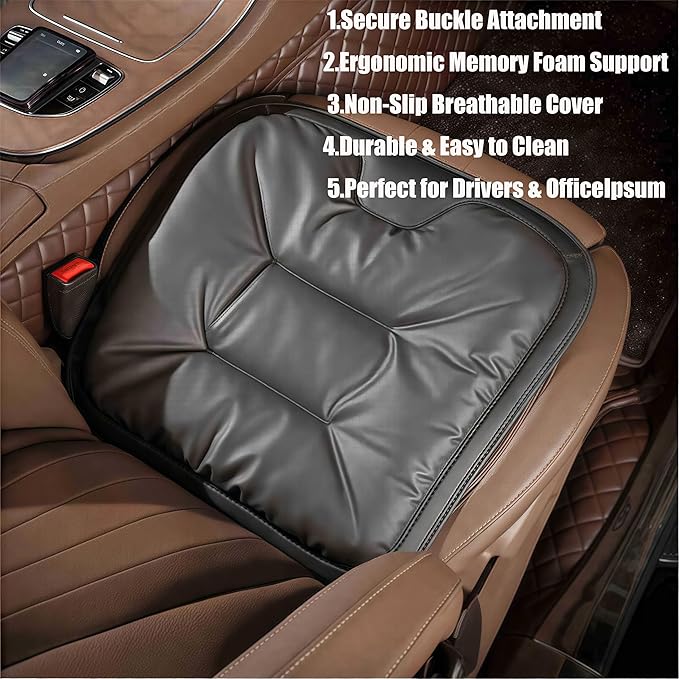 2025 Car Seat Cushion with Secure Buckle, Ergonomic Memory Foam Lumbar Support, Non-Slip Breathable Cover, Removable Washable, Ideal for Drivers & Office Long Sitting (Back Row-White)