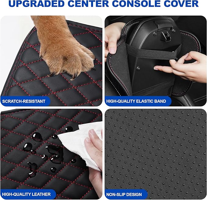 Center Console Cover Fit for Infiniti G37 2008-2009 Leather Armrest Covers with 2 Storage Bags Car Armrest Storage Box Car(Black&Redline)