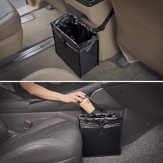 KMMOTORS Jopps Premium Diamond Car Trash Can – Luxury Foldable Bin with Strap, PU Leather & Oxford, Waterproof, Bling Crystal Design for Stylish Interiors (Large, Diamond Black)