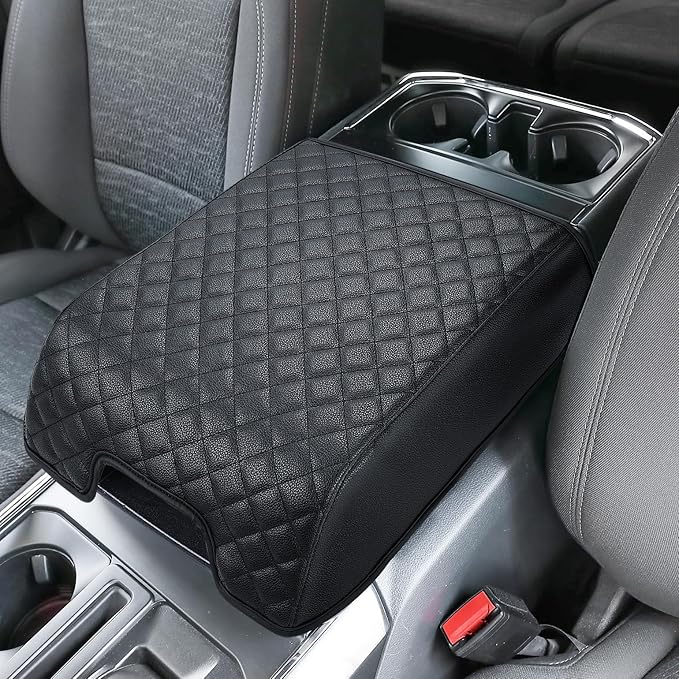 ISSYAUTO Center Console Cover Compatible with 2015-2020 F150, 2017-2022 F250 F350 F450, 2018-2024 Expedition, Leather Armrest Cover Cushion Arm Rest Cover (Bucket Seat Only)