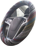 Large Ethnic Style Coarse Flax Cloth Automotive Steering Wheel Cover Anti Slip and Sweat Absorption Auto Car Wrap Cover (15.25''-16'', E)