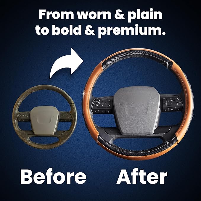 Vyonix 18 Inch Semi Truck Steering Wheel Cover – Premium Leather Grip for Big Rigs & Long-Haul Drivers – Anti-Slip, Breathable Comfort – Durable semi Truck Accessories for Drivers – Brown