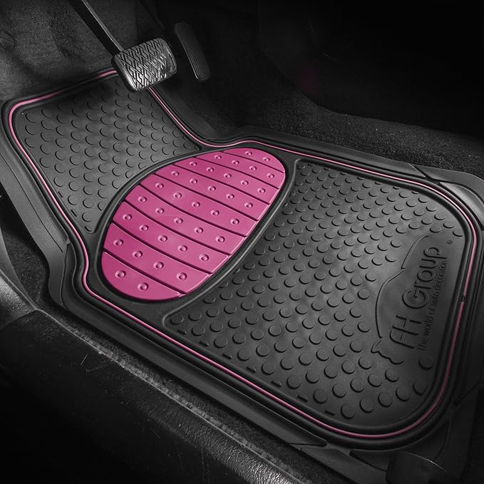 Automotive Floor Mats Pink Climaproof for All Weather Protection Universal Fit Heavy Duty Rubber fits Most Cars, SUVs, and Trucks (Full Set Trim to Fit) FH Group F11500PINK