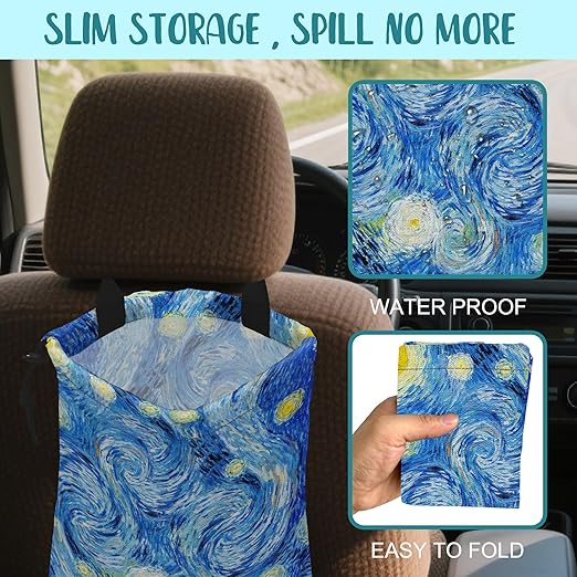 KXWQTRDD Car Garbage Bag Starry Night Hanging Canvas Car Trash Bag Waterproof Drawstring Car Back Seat Organizer for Car Back Front Seat Console with Adjustable Buckle