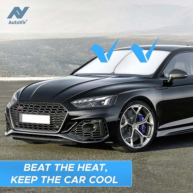 Autovir 2 Piece Car Windshield Sun Shade Foldable | Durable Polyester Windshield Sunshade Blocks Sun, Heat, and UV Rays | Sunshade for Car Ensuring Interior Protection | Small (29"x23.5")