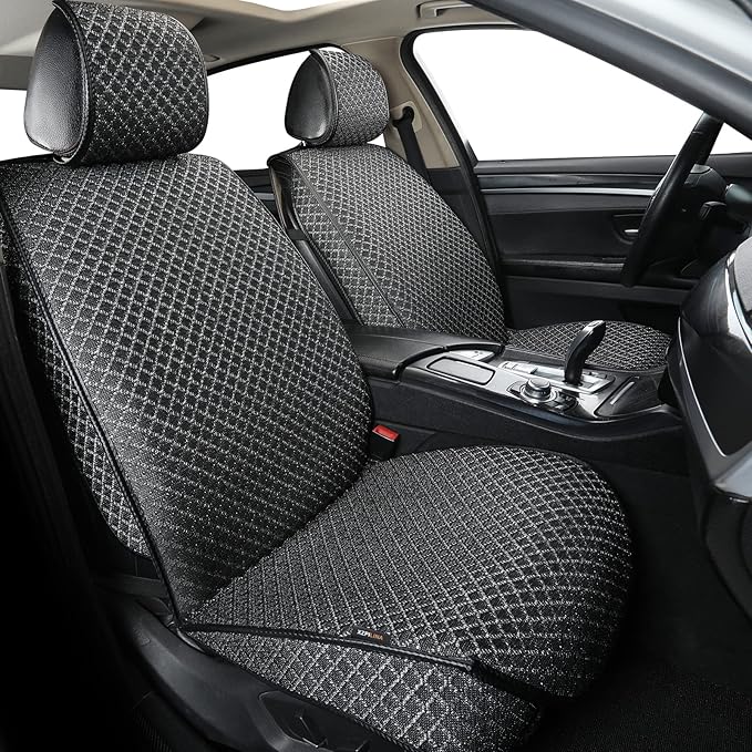 XZPILINA Breathable Car Seat Covers,Luxury Front Seat Covers， Driver Seat Protector,Automotive Seat Covers,Suitable for All Seasons, Universal Fit for Sedan, SUV, Truck (Front Pair, Black)
