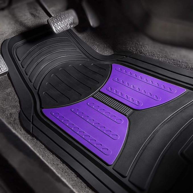 TLH Monster Eye Car Trimmable Floor Mats - Heavy-Duty Purple Rubber Floor Mats for Cars, Universal Fit Full Set, Climaproof™ Waterproof Floor Mats for Most Cars, Sedan, SUV, Truck Floor Mats