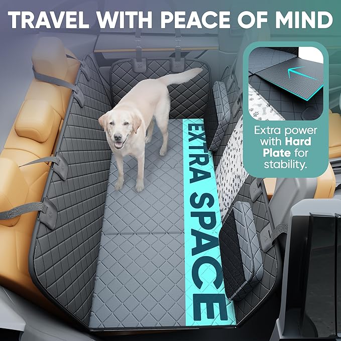 Sajoda Hard Bottom Dog Car Seat Cover for Back Seat, 900D Oxford Waterproof Pet Seat Extender Supports 400lbs, Car Seat Protector and Hammock for Dogs, Compatible with Car, Small SUV & Truck