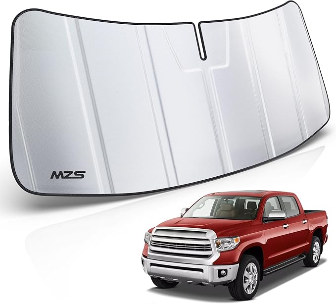 MZS Windshield Sun Shade Compatible with Tundra 2014-2021, Foldable Truck Sun Shade Shield with Storage Pouch, Front Window Visor Sunshade Accessories for Interior Protector