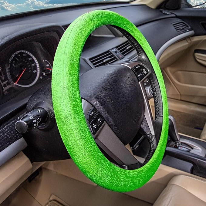 FH Group Universal Fit Silicone Snake Pattern with Massaging Grip Steering Wheel Cover fits most Cars, SUVs, Trucks, and Vans Green