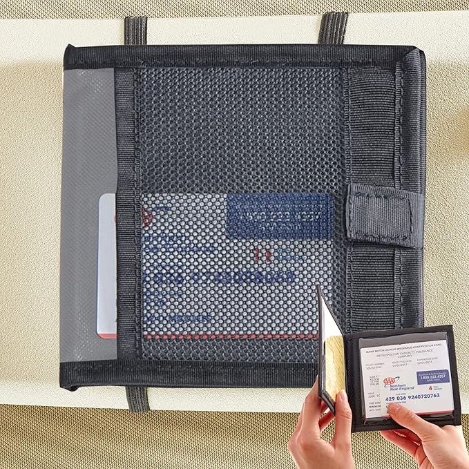 High Road Car Registration and Insurance Card Holder for Sun Visor, Glove Box or Console with 2 Clear Hidden Car Document Pockets