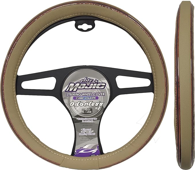 Majic Slip-On Steering Wheel Cover with Double Wood Design 1 ea. (Beige)