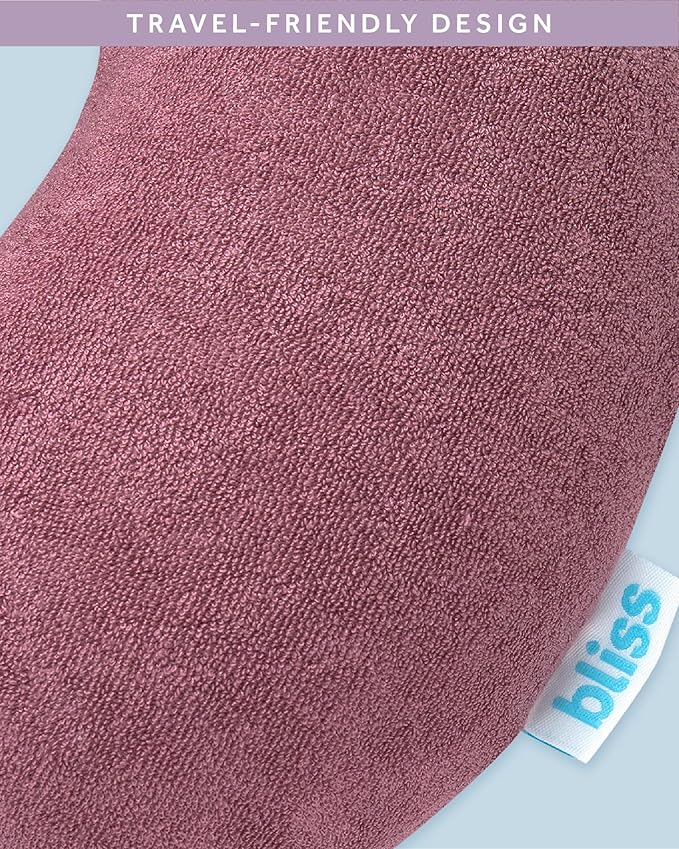 Bliss Neck Pillow - Lightweight U-Shaped Memory Foam Travel Neck Pillow with Snap Closure for Airplanes, Traveling, Offices, Cars, Mauve Terry