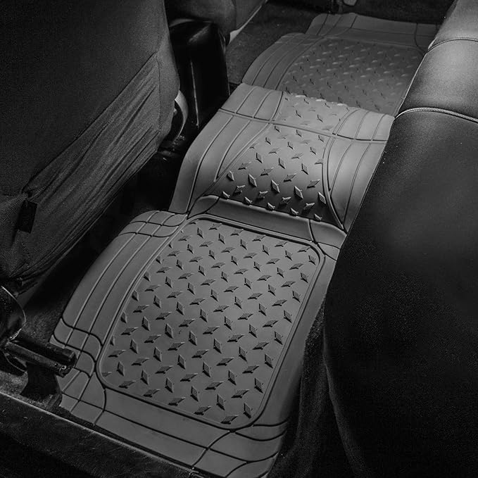 FH Group Climaproof Trimmable Non-Slip Vinyl Car Floor Mats - Heavy-Duty Rubber, Universal Fit, Rear Set, Gray