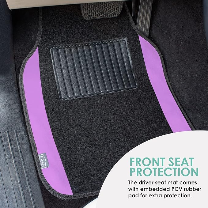 FH Group Automotive Floor Mats – Universal Fit Premium Carpet Car Mats with Driver Heel Pad, Full Set for Cars, SUVs & Trucks - Purple