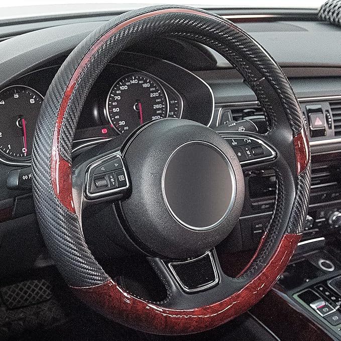Xizopucy Wood Grain Steering Wheel Cover Red Universal Microfiber Leather, Suitable for 14 1/2-15 inch Comfortable Anti-Slip, Good Breathable and Odorless Car Steering Wheel Cover…